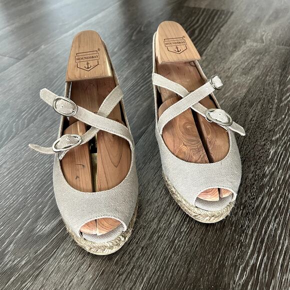 EUC Vintage Castañer Beige Canvas Espadrille Wedge Sandals EU 37 US 6.5 Peep Toe - Picture 7 of 14